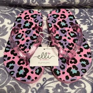 Little Girls Pink Leopard Print Flip Flops